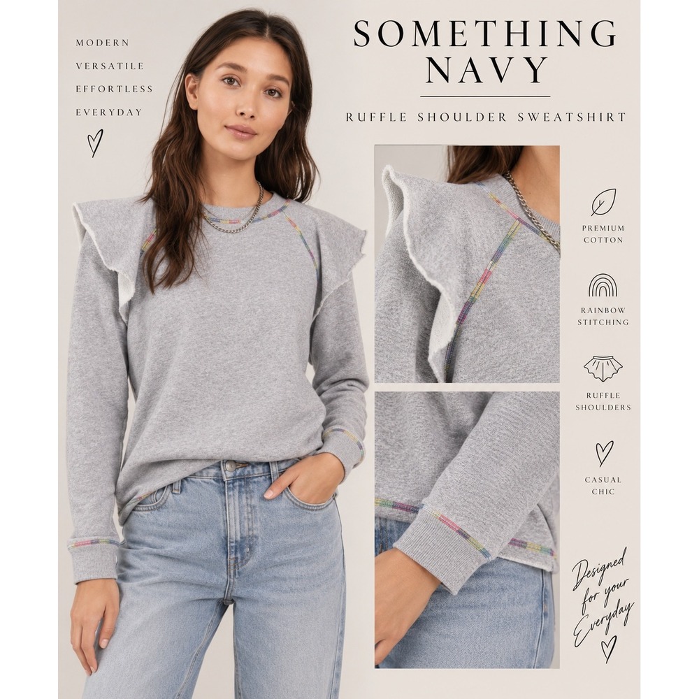 Something Navy NWT XXS Gray Deconstructed Ruffle Sweatshirt Rainbow Stitch Y2K